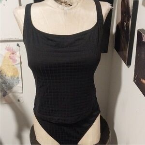 Speedo Full Tankini 2 Piece Set in Black with Geometric Waffle Pattern sz 10 EUC